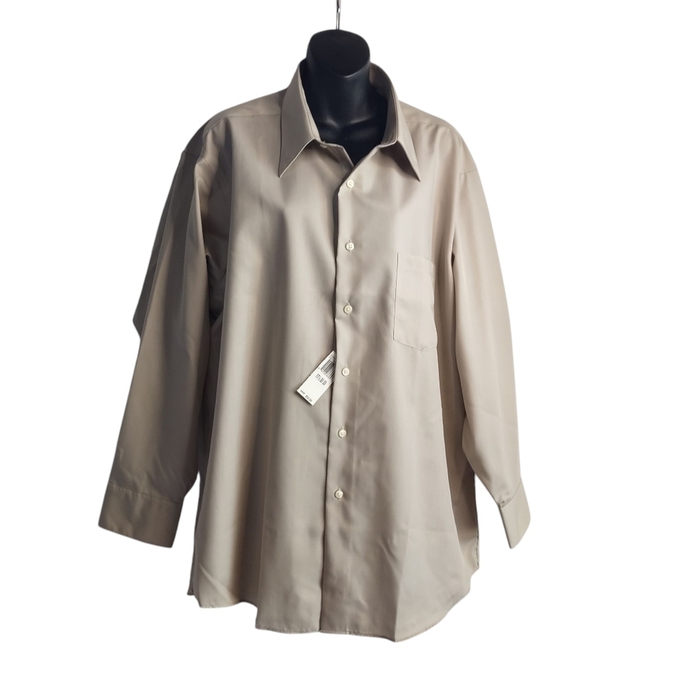 Geoffrey Beene Men's Dress Shirt Beige Long Sleeve Cotton New With Tag Sz 17.5